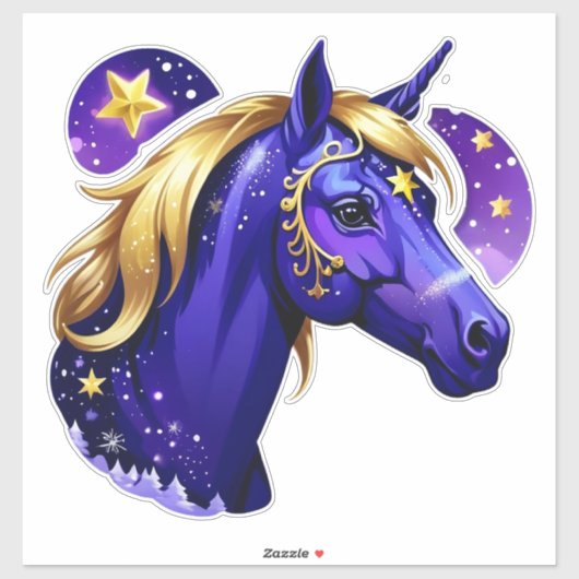 星空の青いユニコーンの顔の肖像 シール (シート)