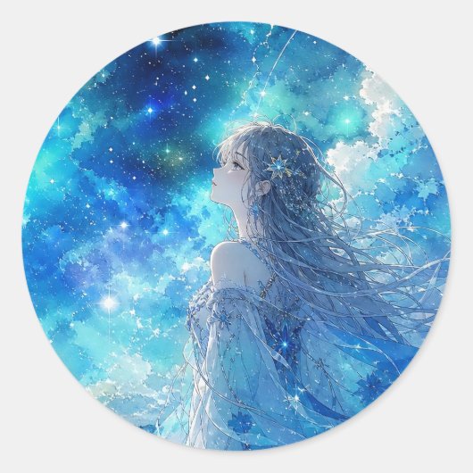 星空の青い夢ステッカー ラウンドシール (正面)