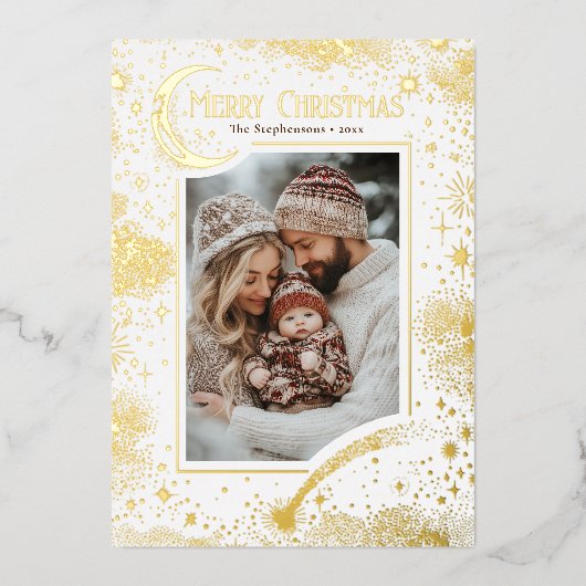 星空の魔法のメリークリスマスの写真 箔シーズンカード (正面)