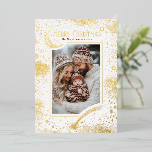 星空の魔法のメリークリスマスの写真 箔シーズンカード (立ち正面)