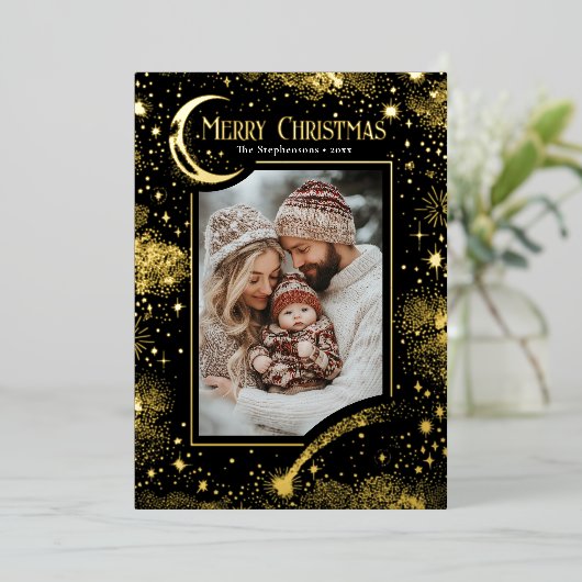 星空の魔法のメリークリスマスの写真 箔シーズンカード (立ち正面)