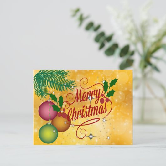 星空の黄金のパターンでのメリークリスマスの挨拶 ポストカード (スタンド正面)