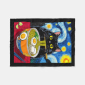 星空の黒いデブ猫ラーメン ふざけた黒い太った猫 フリースブランケット (正面(横))