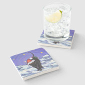 星空の黒猫クリスマス ストーンコースター (横)