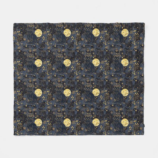 星空の黒猫 フリースブランケット (正面(横))