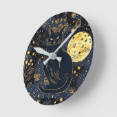 星空の黒猫 ラウンド壁時計 (傾斜)