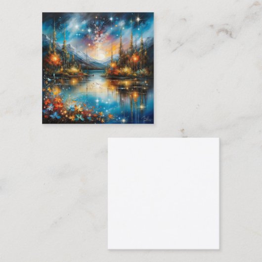 星空を反射する超現実的な鏡の湖 スクエア名刺 (正面/裏面)