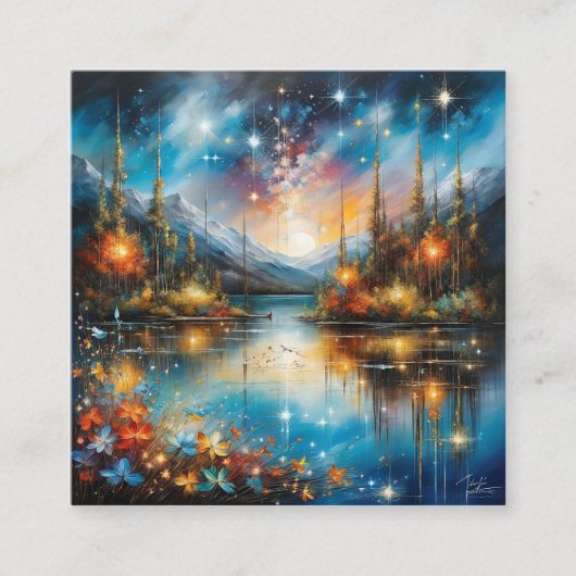 星空を反射する超現実的な鏡の湖 スクエア名刺 (正面)