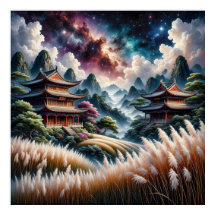 星空を背景にしたアジアの風光明媚な寺院