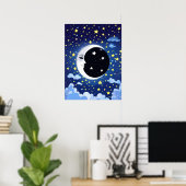 星空を背景にした月の中の男 ポスター (ホームオフィス)