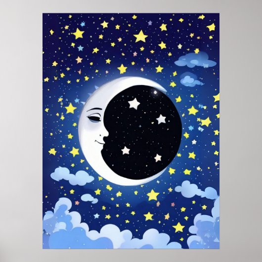 星空を背景にした月の中の男 ポスター (正面)
