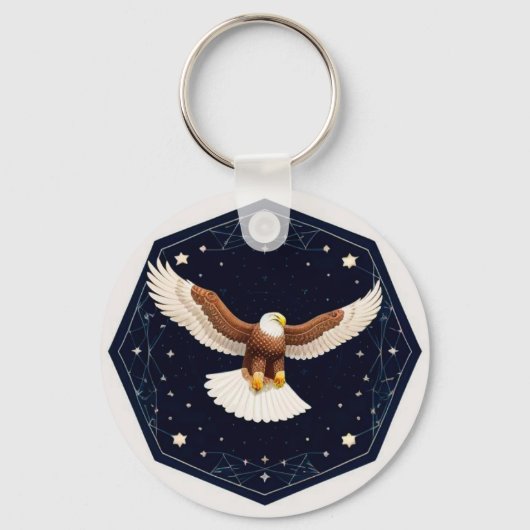 星空を背景に飛ぶ鷲 キーホルダー (正面)