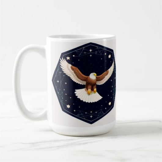 星空を背景に飛ぶ鷲 コーヒーマグカップ (左)