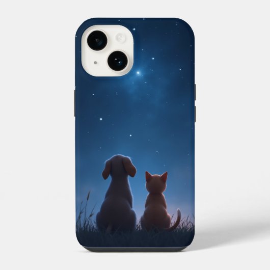 星空を見つめる子犬と子猫のiPhoneケース iPhoneケース (裏面)