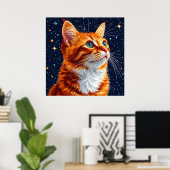 星空を見つめる猫 ポスター (ホームオフィス)