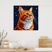 星空を見つめる猫 ポスター (キッチン)