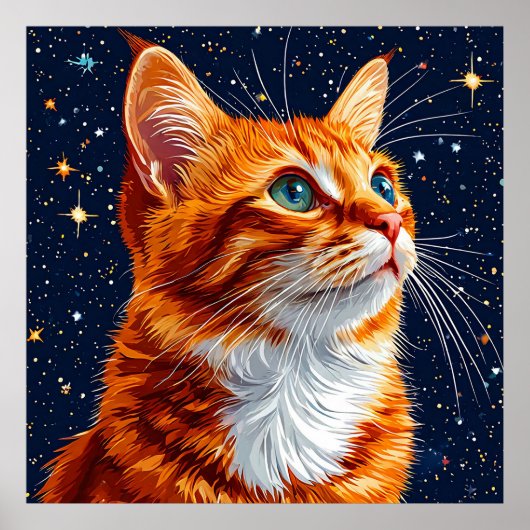 星空を見つめる猫 ポスター (正面)