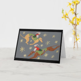 星空を駆けるグレイハウンドとエルフのクリスマスカード カード
