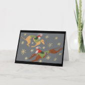 星空を駆けるグレイハウンドとエルフのクリスマスカード カード (正面)