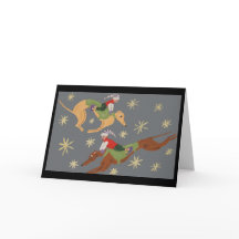 星空を駆けるグレイハウンドとエルフのクリスマスカード