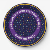 星空カラフル夜の天文学的シームレスパターン ペーパープレート (正面)