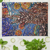 星空カラフル夜イラストレーションキッチンタオル キッチンタオル (折り畳み)