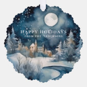 星空クリスマスナイトファミリーフォトホリデー オーナメントカード (正面)