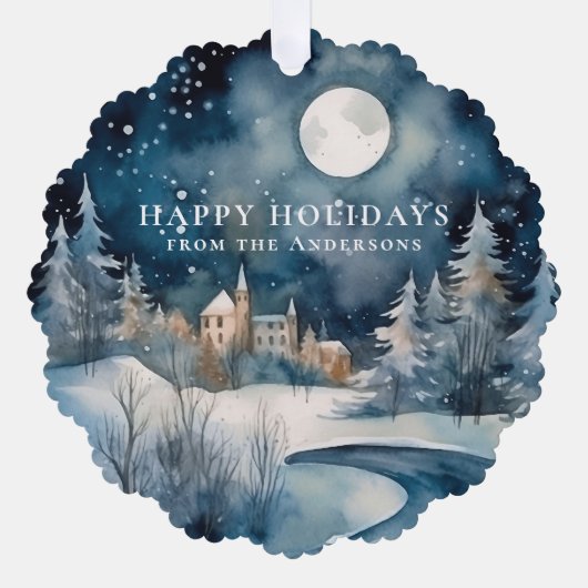 星空クリスマスナイトファミリーフォトホリデー オーナメントカード (正面)