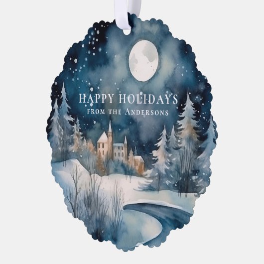 星空クリスマスナイトファミリーフォトホリデー オーナメントカード (左)