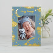 星空ソフトブルー写真生まれたばかりの誕生 箔招待状 (立ち正面)