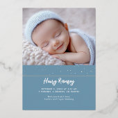 星空ソフトブルー写真生まれたばかりの誕生 箔招待状 (裏面)