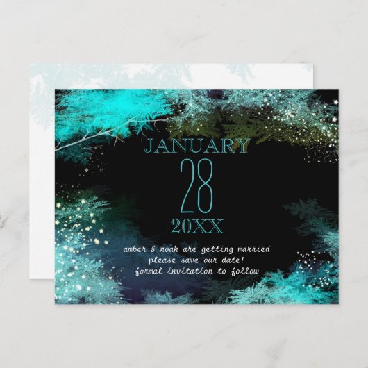 星空ターコイズフォレストボホウェディング日付を保存 案内ポストカード (正面/裏面)