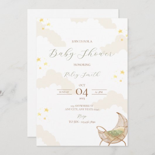 星空ナイトベビーシャワー招待状 招待状 (正面/裏面)
