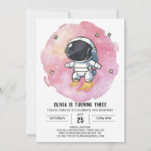 星空ピンクエクスプローラーズ宇宙飛行士誕生日 招待状 (正面)