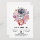 星空モダン探査機誕生日 招待状 (正面/裏面)