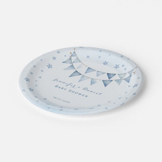 星空ライトブルーかわいい赤ちゃんシャワーガーランド ペーパープレート (アングル)