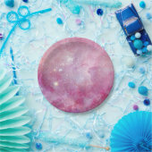 星空宇宙ライトピンクウォーターカラースターズ銀河系 ペーパープレート (パーティー)