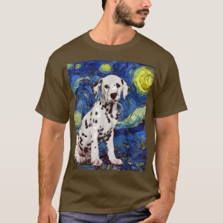 星空点々のある夜ダルマ絵画チア犬の値リスト Tシャツ