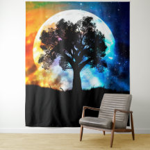 星空白熱［赤熱］光を放つと大きな木の上の惑星