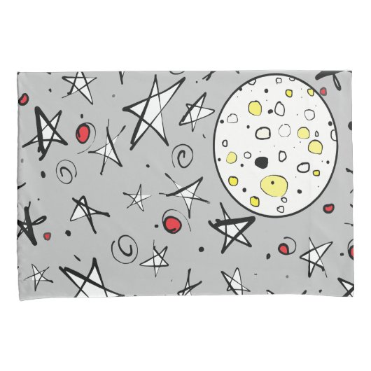 「星空」グレー、月の両面ピラロケース付き 枕カバー (正面右)