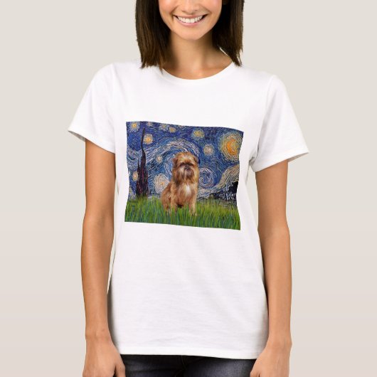 星空 - ブラウン・ブリュッセル・グリフォン Tシャツ (正面)