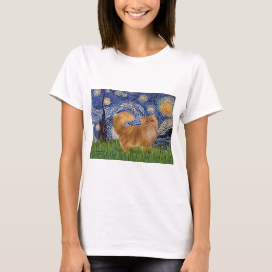 星空 - 赤いペルシャ猫 Tシャツ (正面)
