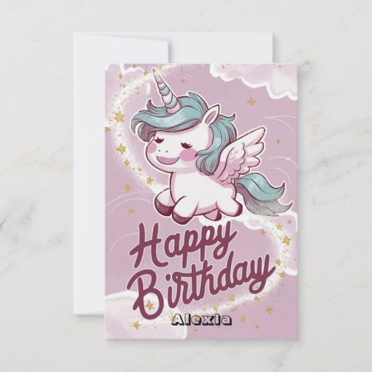 星編集可能ユニコーン誕生日 カード (正面)