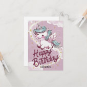 星編集可能ユニコーン誕生日 カード (正面/裏面インサイチュ)