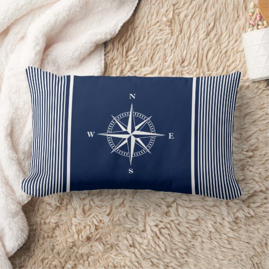 星航海のストライプの付き青航海の枕 ランバークッション (ブランケット)