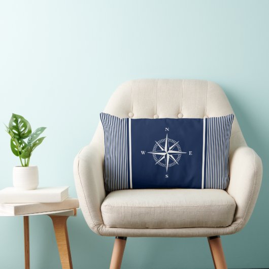 星航海のストライプの付き青航海の枕 ランバークッション (椅子)