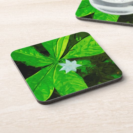 星花と白い野草の抽象芸術 コースター (左側)