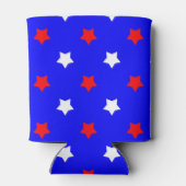 星赤い白のパターン青の背景 缶クーラー (裏面)