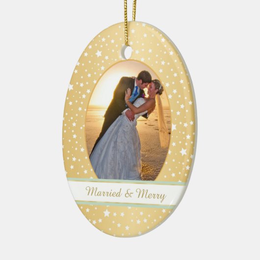 星金ゴールドフレーム初めてのクリスマス結婚ズ セラミックオーナメント (左)