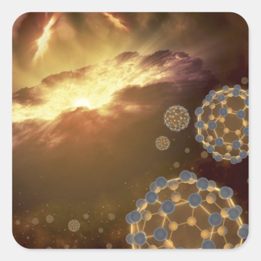 星間に浮いているバッキーボール宇宙 スクエアシール (正面)